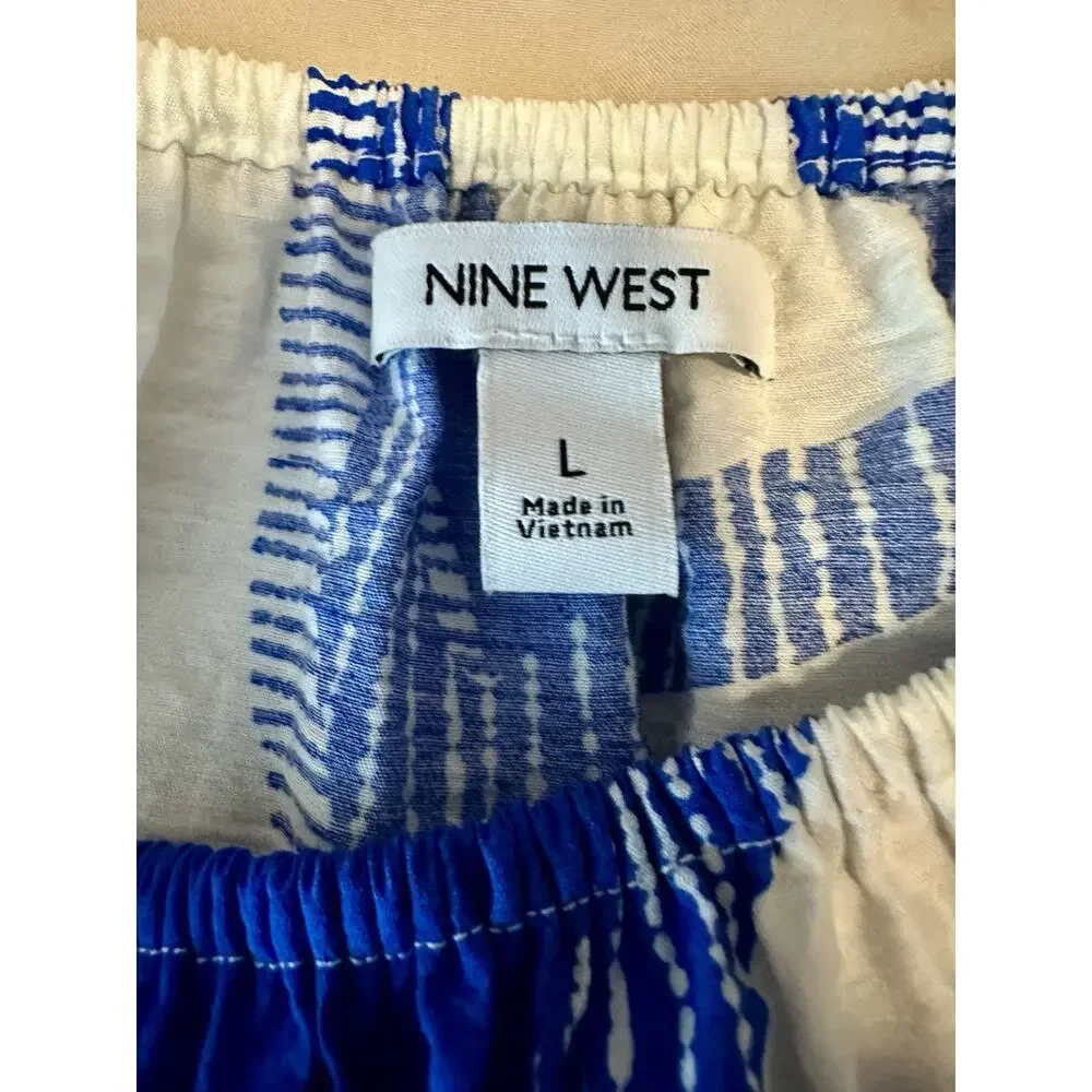 Nine West Blue And White Off Shoulder Summer Blouse Large